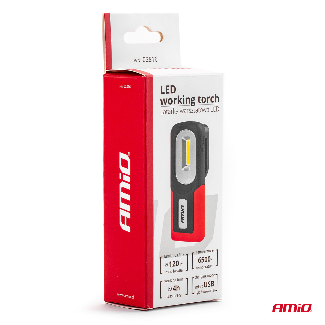 Lampa de lucru cu 1 COB LED, 120lm , carcasa cauciucata, fixare magnet, carlig, acumulator, AMiO WT06