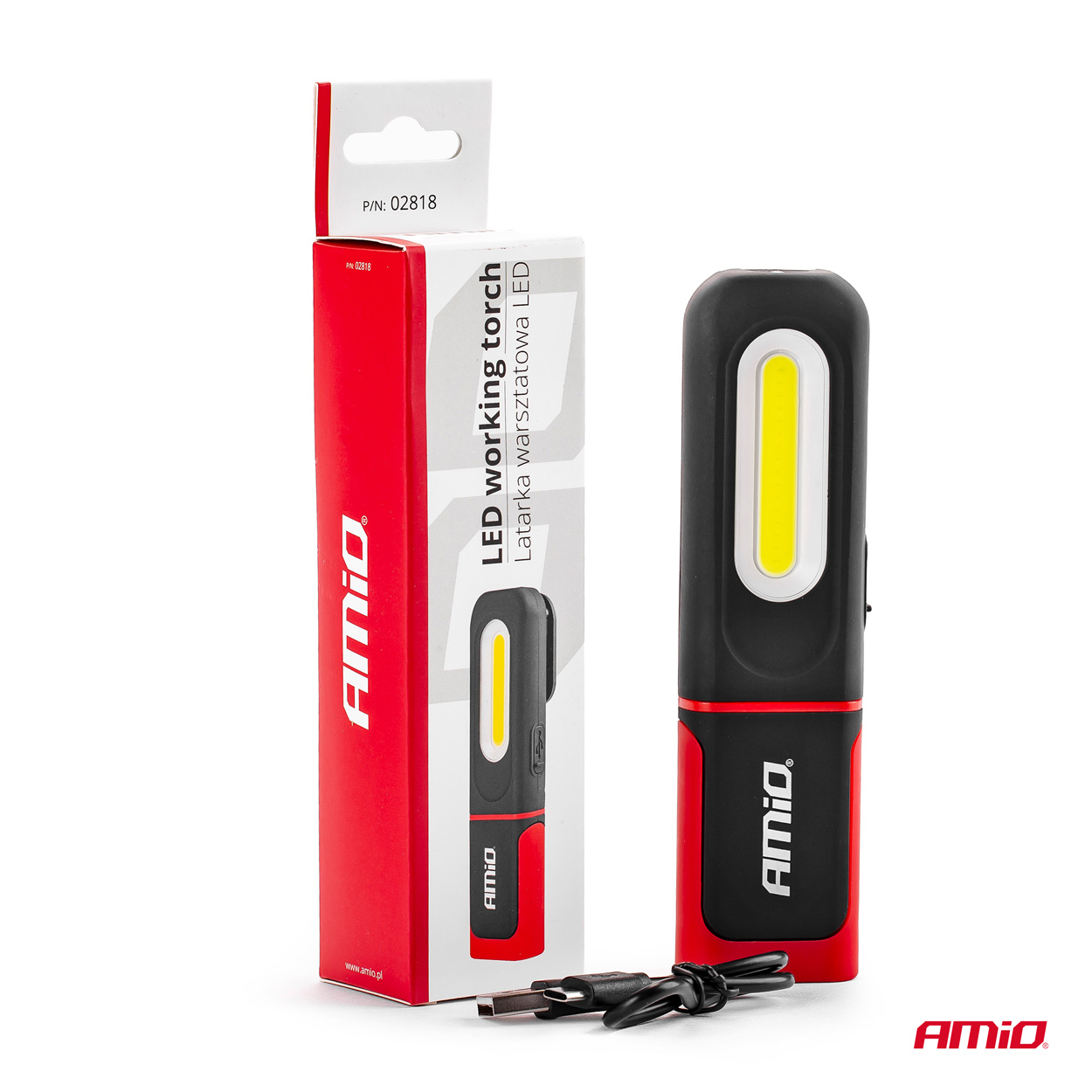 Lampa de lucru cu 1x COB + 1x LED, 350lm 6500K , fixare magnet , carlig, acumulator, AMiO WT08