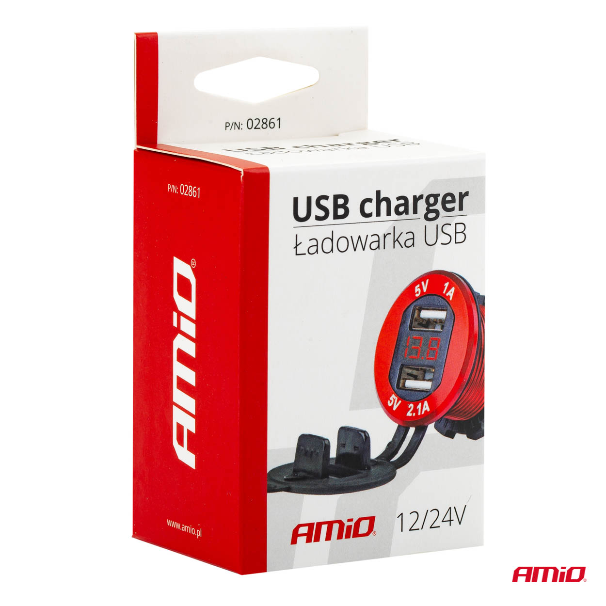 Incarcator auto AMIO, rezistent la apa cu voltometru digital 2xUSB 12/24V MOD-11