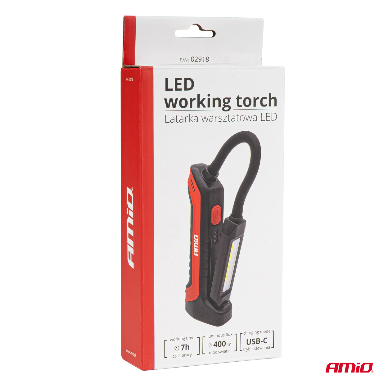 Lanterna de lucru cu brat flexibil, 4W, 2200mAh, 6500K, 400lm, cu port USB-C, AMiO