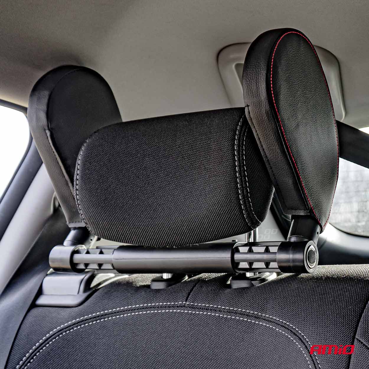 Tetiera ergonomica auto pentru cap si gat, piele ecologica neagra, fixare tetiera, suport lateral pentru cap, AMiO
