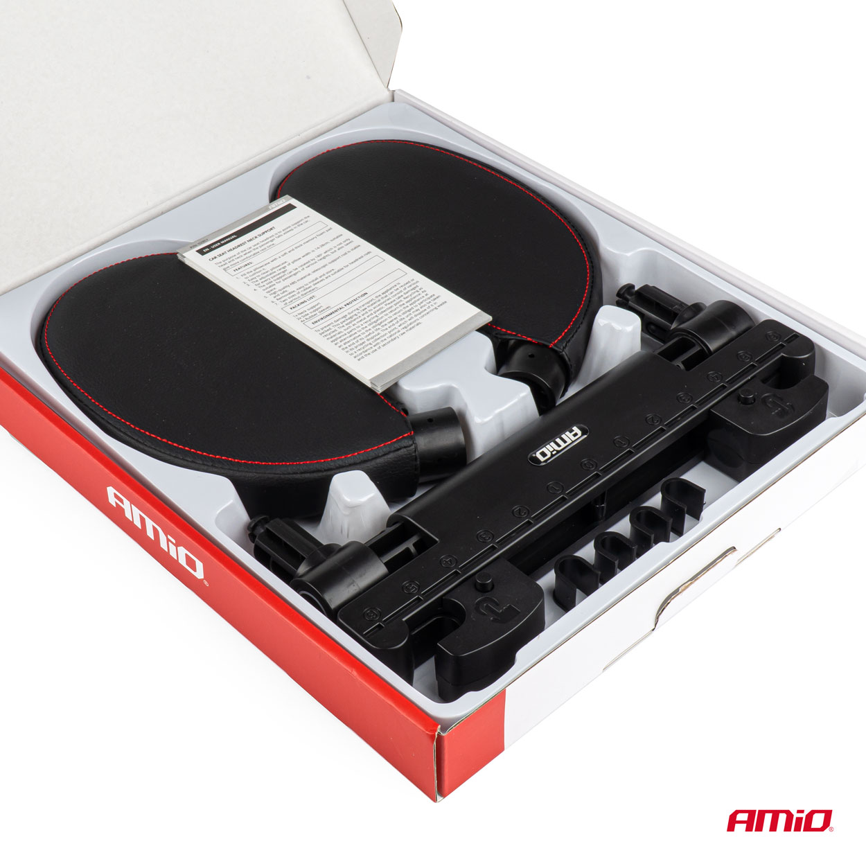 Tetiera ergonomica auto pentru cap si gat, piele ecologica neagra, fixare tetiera, suport lateral pentru cap, AMiO