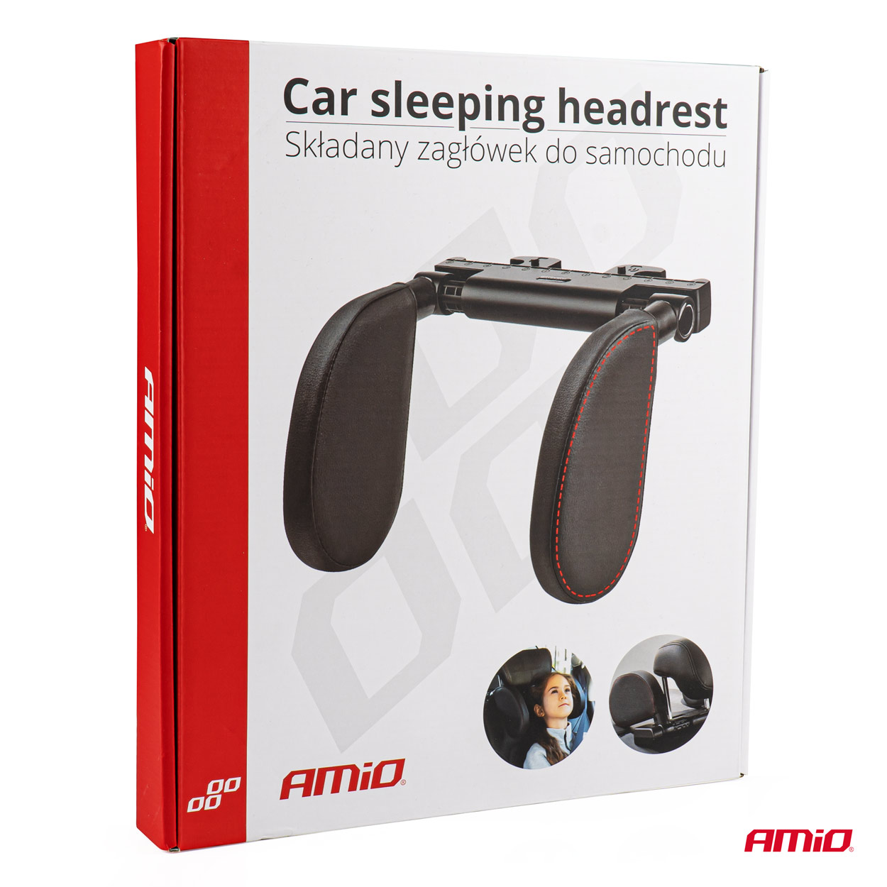 Tetiera ergonomica auto pentru cap si gat, piele ecologica neagra, fixare tetiera, suport lateral pentru cap, AMiO