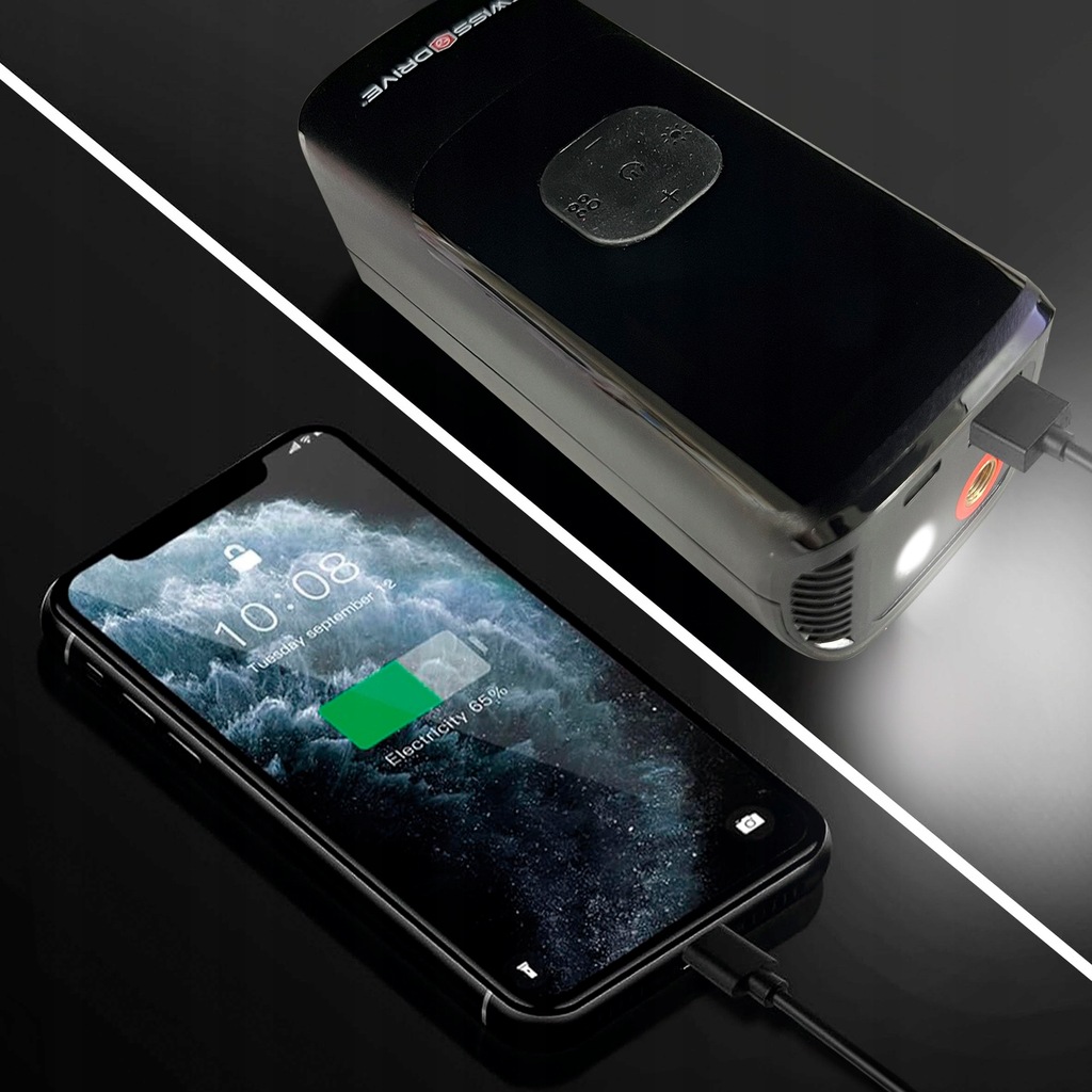 Compresor de aer portabil 150 PSI, pompa rapida anvelope cu afisaj LCD, lanterna LED si baterie reincarcabila USB