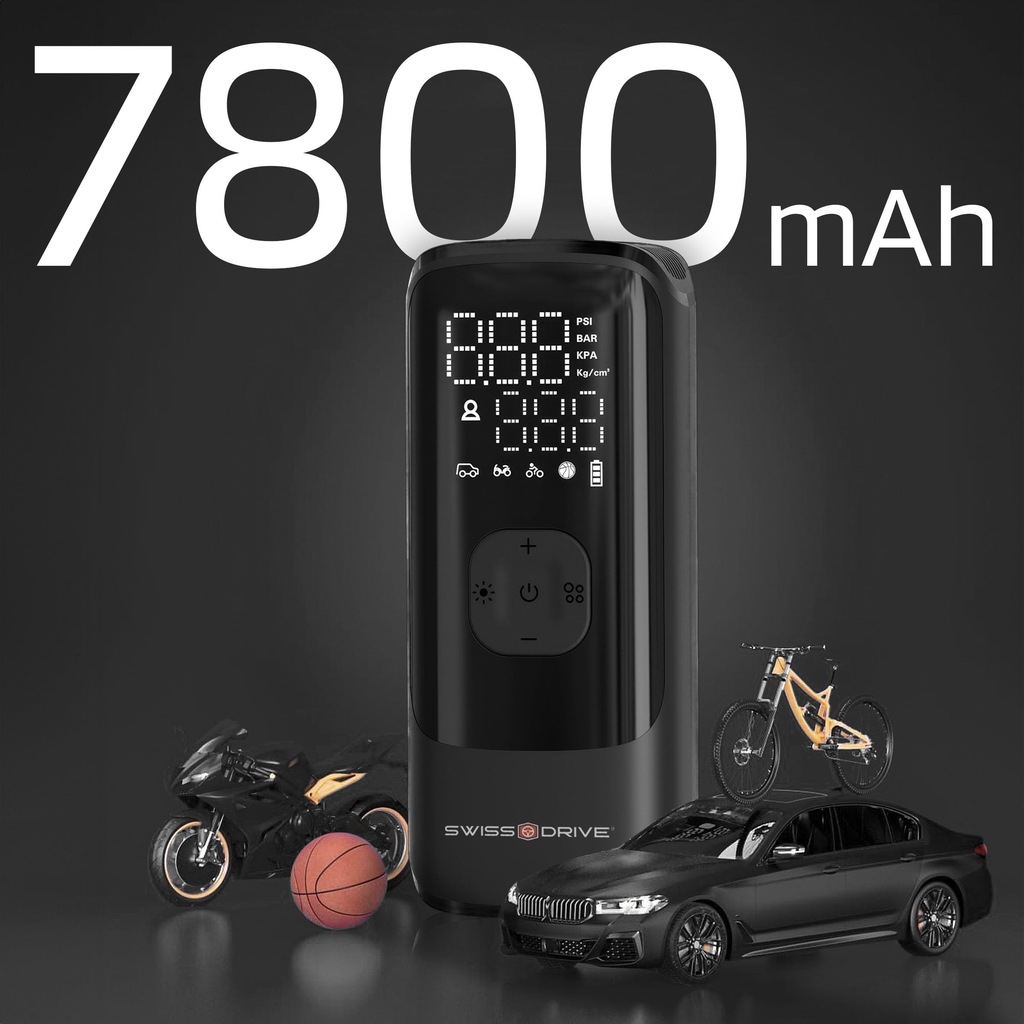 Compresor de aer portabil 150 PSI, pompa rapida anvelope cu afisaj LCD, lanterna LED si baterie reincarcabila USB