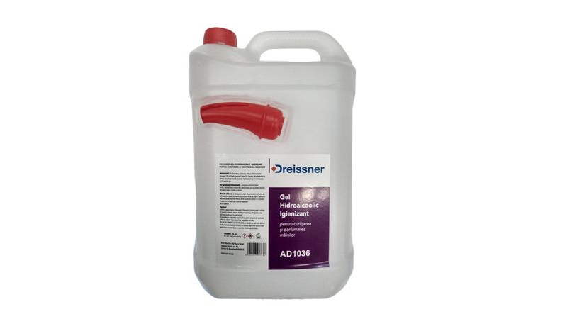 Gel dezinfectant hidroalcooloc igienizant pentru maini Dreissner 5 litri, cu Aloe Vera si Vitamina E
