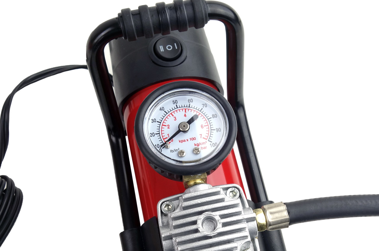 Compresor aer pentru masina, 12V HQ, lanterna LED, 7 Bar, max 100 PSI, 35L/min, manometru; AMIO