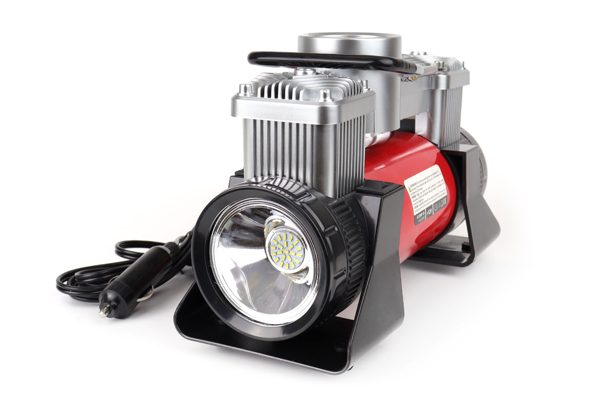 Compresor aer pentru masina, 12V HQ, 2 cilindri, 150PSI, 60L/min, 30A, furtun 5m, cablu 3m, conectare borne ACOMP-18; AMIO