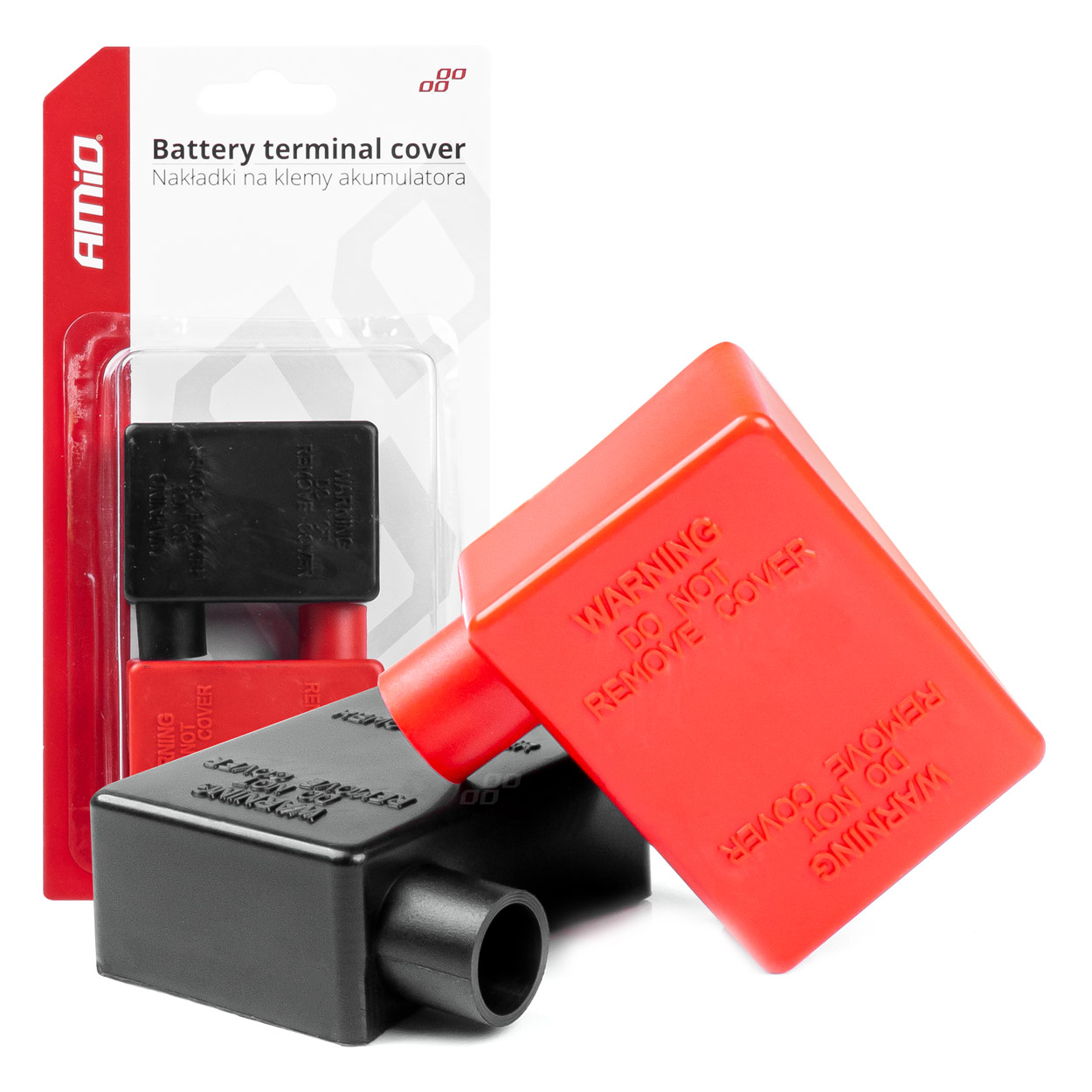 Set capace borne baterie; cauciuc, set 2 buc. Negru + Rosu, AMIO