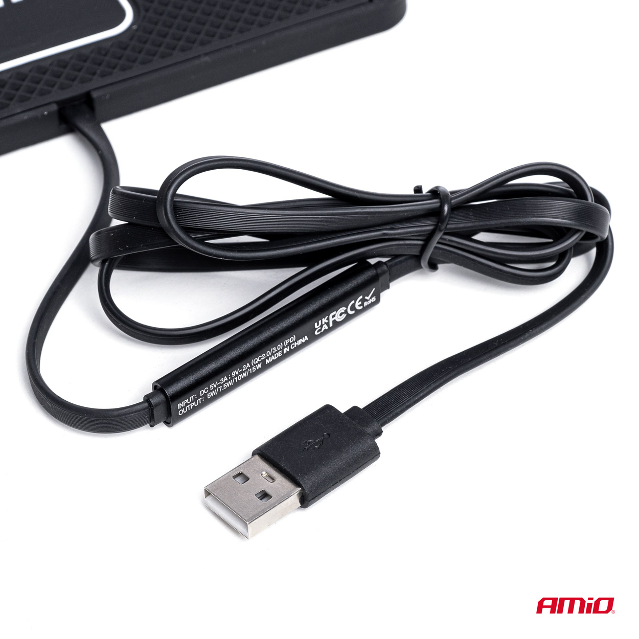 Incarcator wireless pentru masina, 15W, 3000 mA, cablu 1m, Negru, 158x78mm, silicon, WCP-1; AMIO