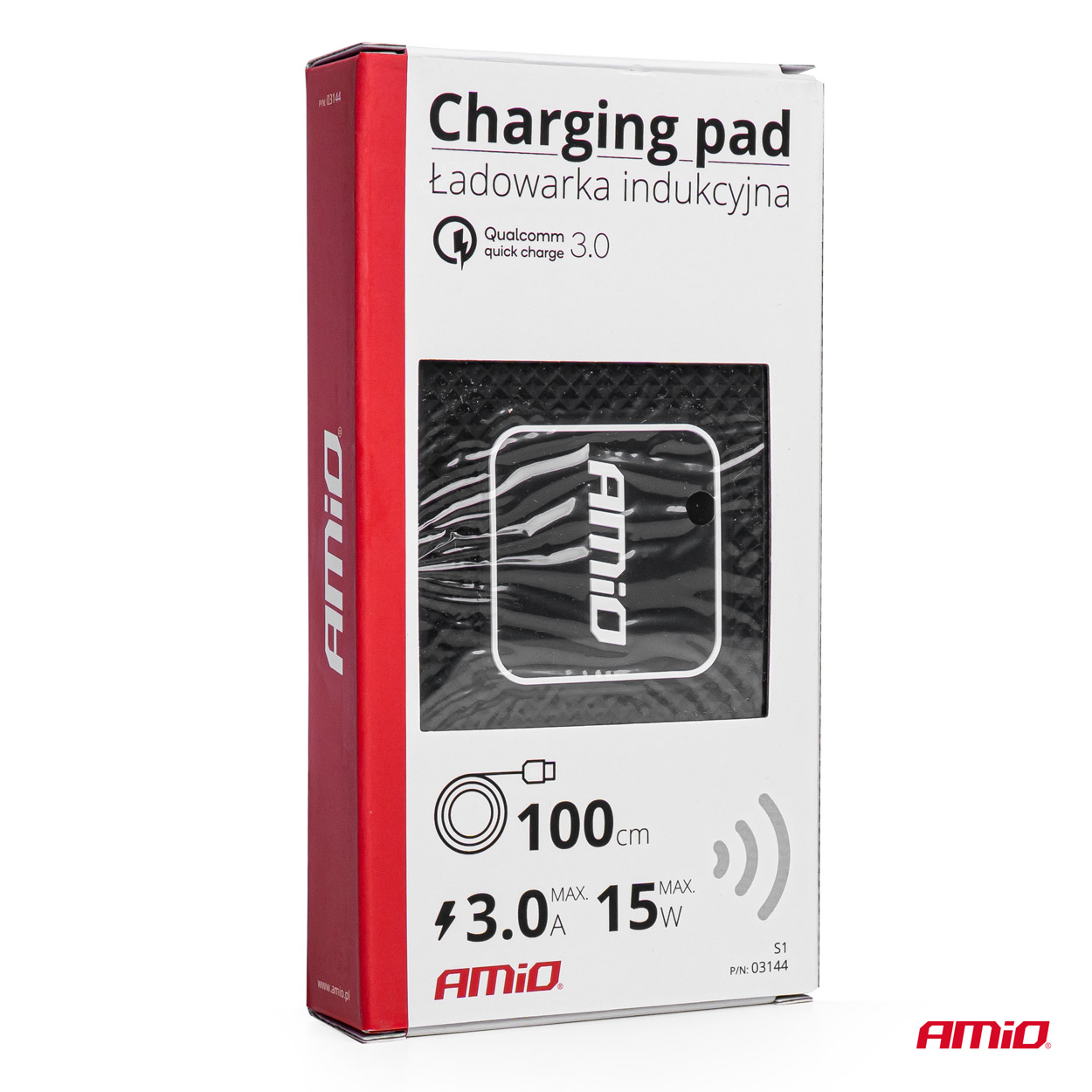 Incarcator wireless pentru masina, 15W, 3000 mA, cablu 1m, Negru, 158x78mm, silicon, WCP-1; AMIO