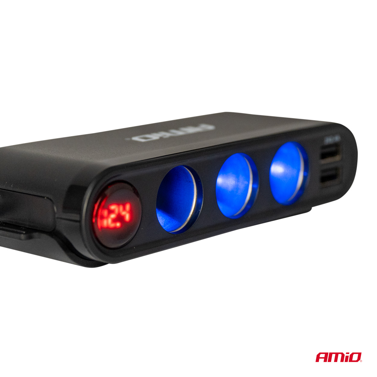 Triplu stecher bricheta, priza cu prelungitor, cu volmetru 12V/ 24V, 2x USB 2.0 2.4V, 1xUSB 3.0 , 1x USB C 30W