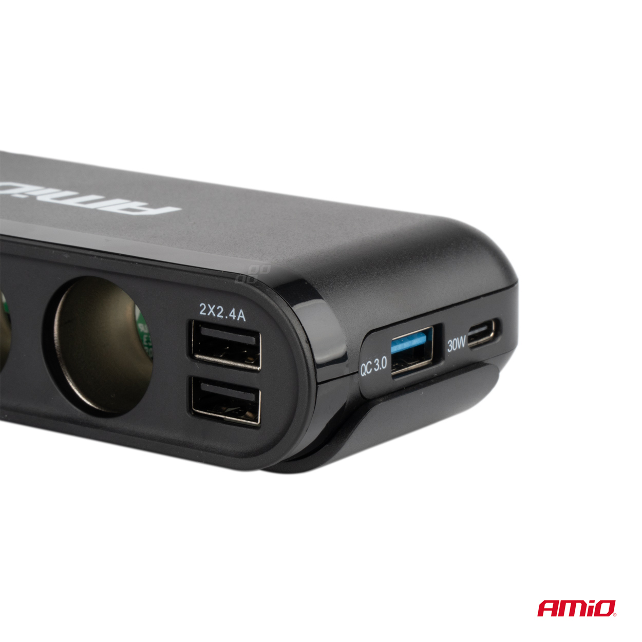 Triplu stecher bricheta, priza cu prelungitor, cu volmetru 12V/ 24V, 2x USB 2.0 2.4V, 1xUSB 3.0 , 1x USB C 30W