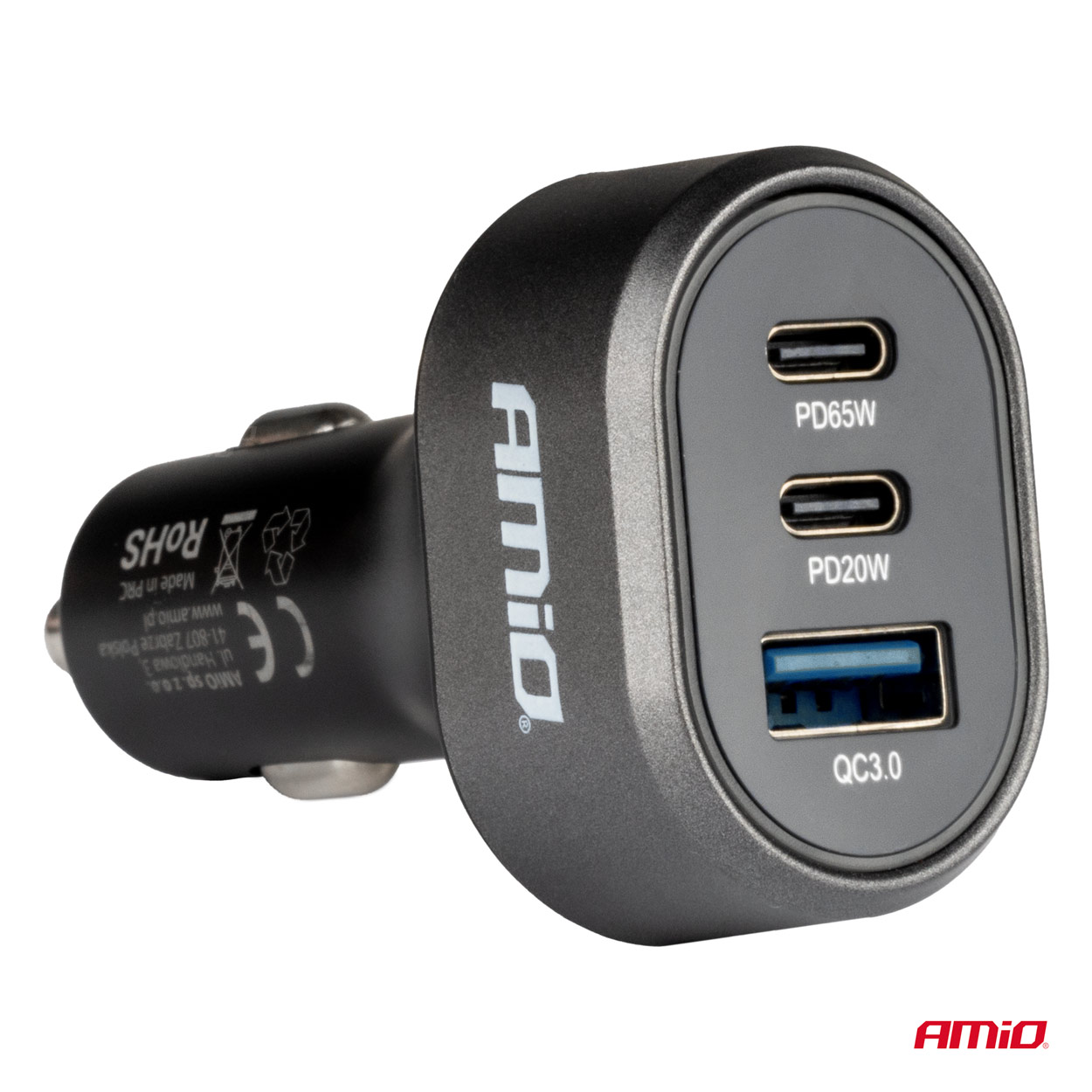 Incarcator auto la priza bricheta USB QC 3.0 + 2x USB C, 20W/65W; incarcare rapida AMIO