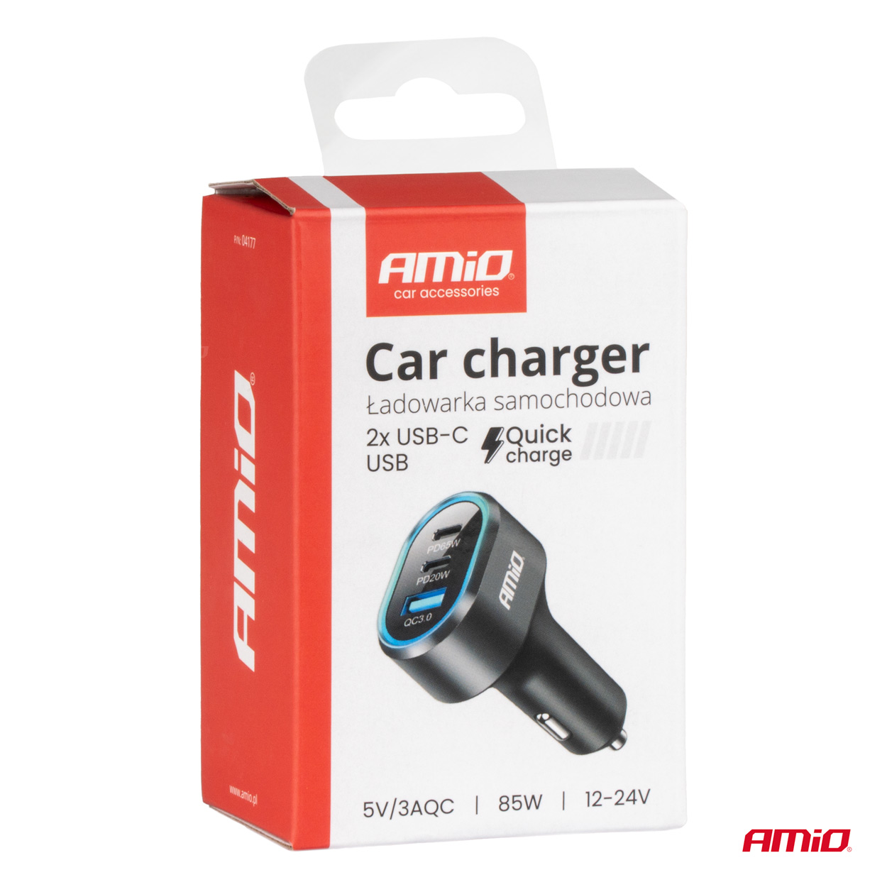 Incarcator auto la priza bricheta USB QC 3.0 + 2x USB C, 20W/65W; incarcare rapida AMIO
