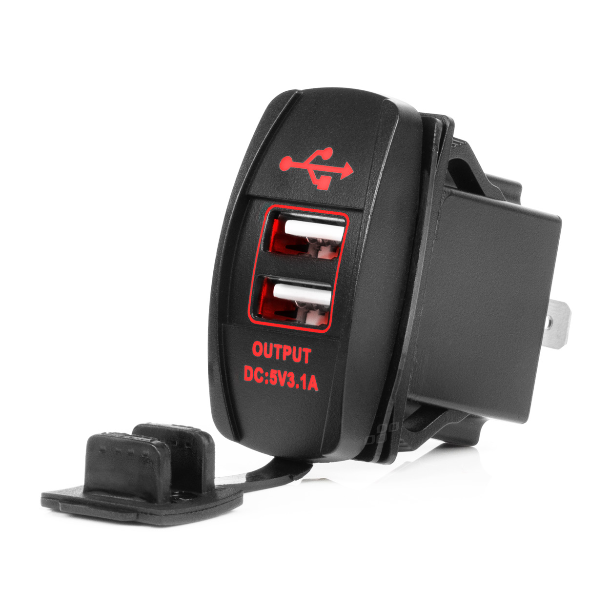 Priza cu 2 USB, cu LED rosu, 12-24V, iesire 5V 3.1A, incastrabila, rezistent la apa