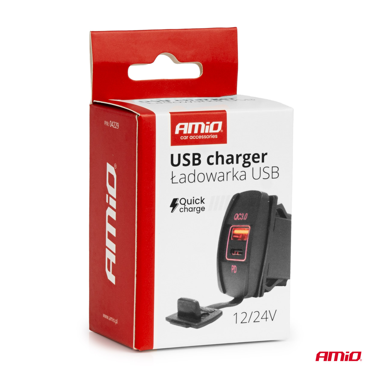 Priza cu 2 USB, cu LED rosu, 12-24V, USB + USB-C QC3.0 12V 24V, incastrabila, rezistent la apa