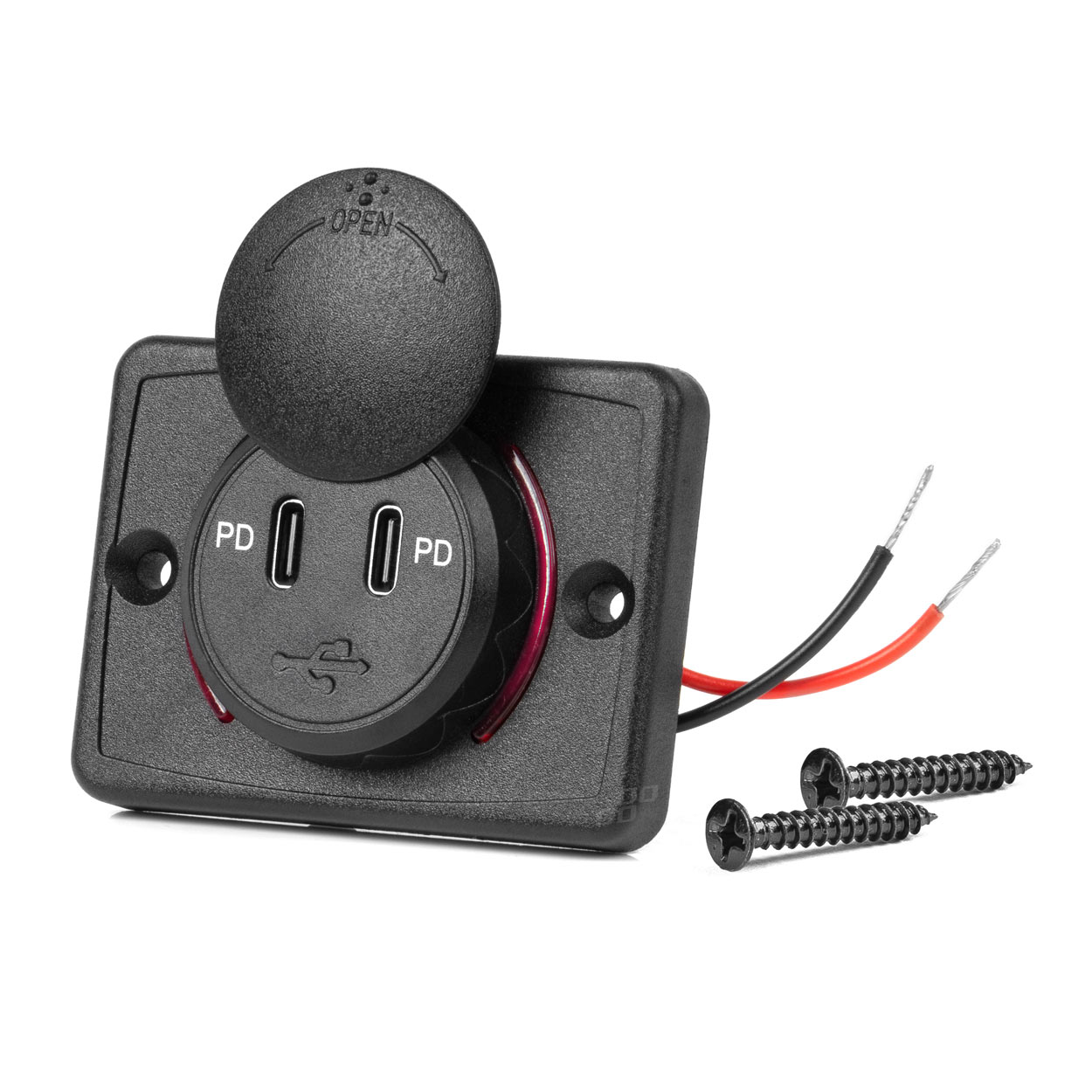 Priza cu 2 USB, 12-24V, USB-C 12V 24V, suport patrat, rezistent la apa