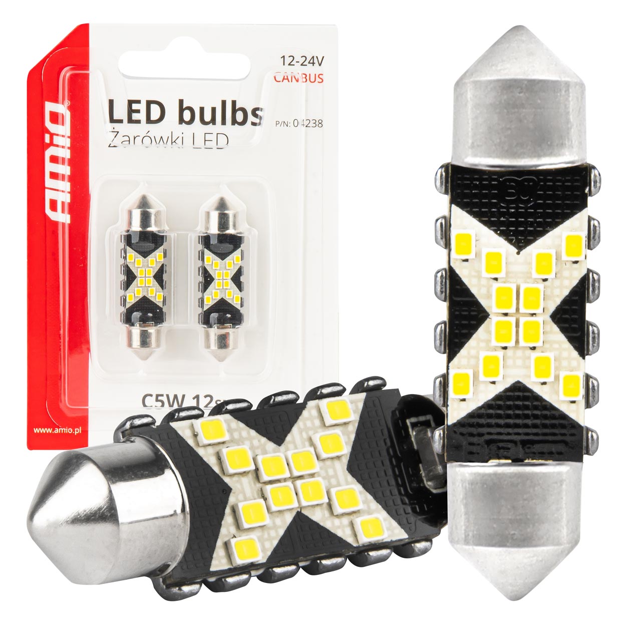 Bec auto LED CANBUS 12SMD Festoon C5W 2016 41mm, alb, 12/24V, set 2 buc; AMIO