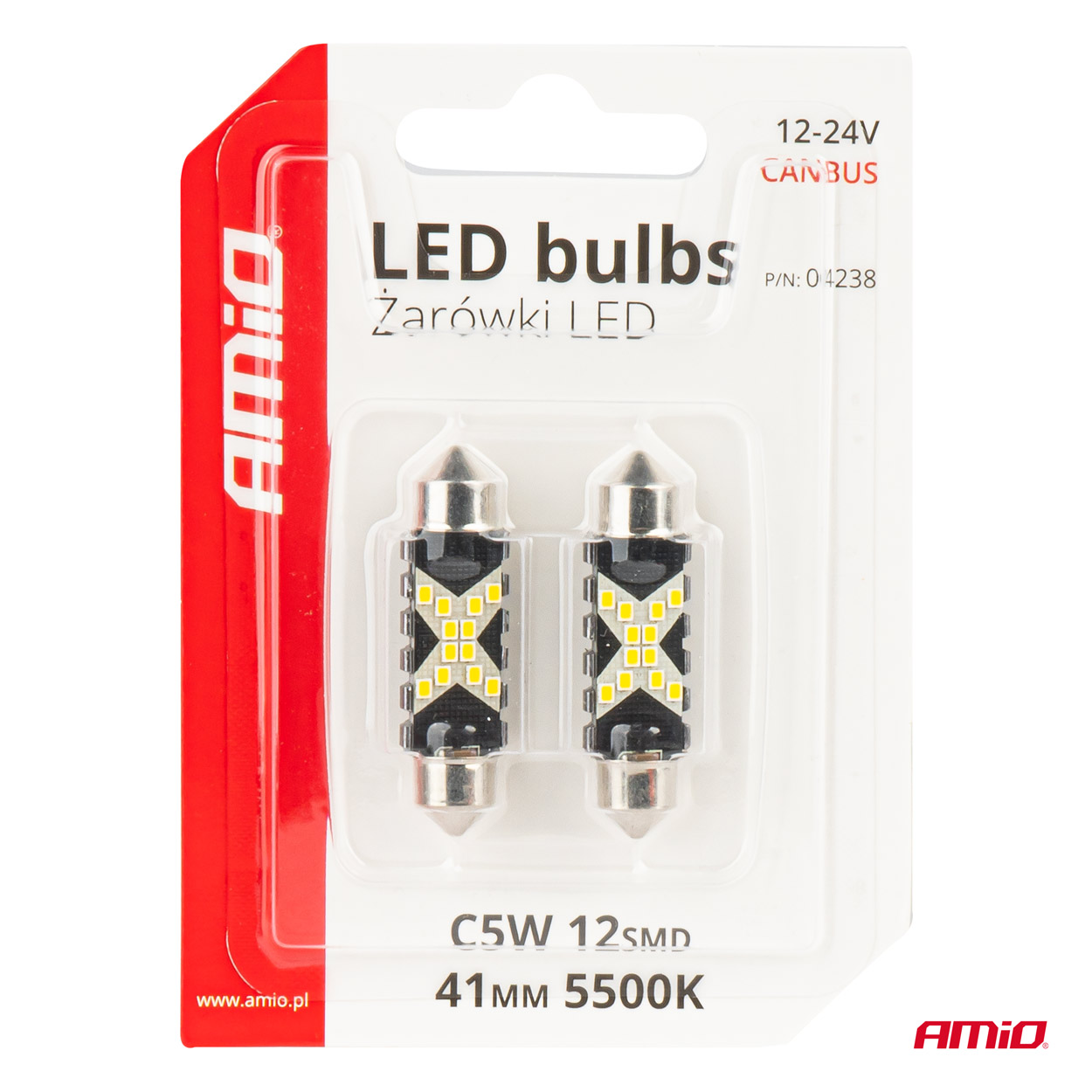 Bec auto LED CANBUS 12SMD Festoon C5W 2016 41mm, alb, 12/24V, set 2 buc; AMIO