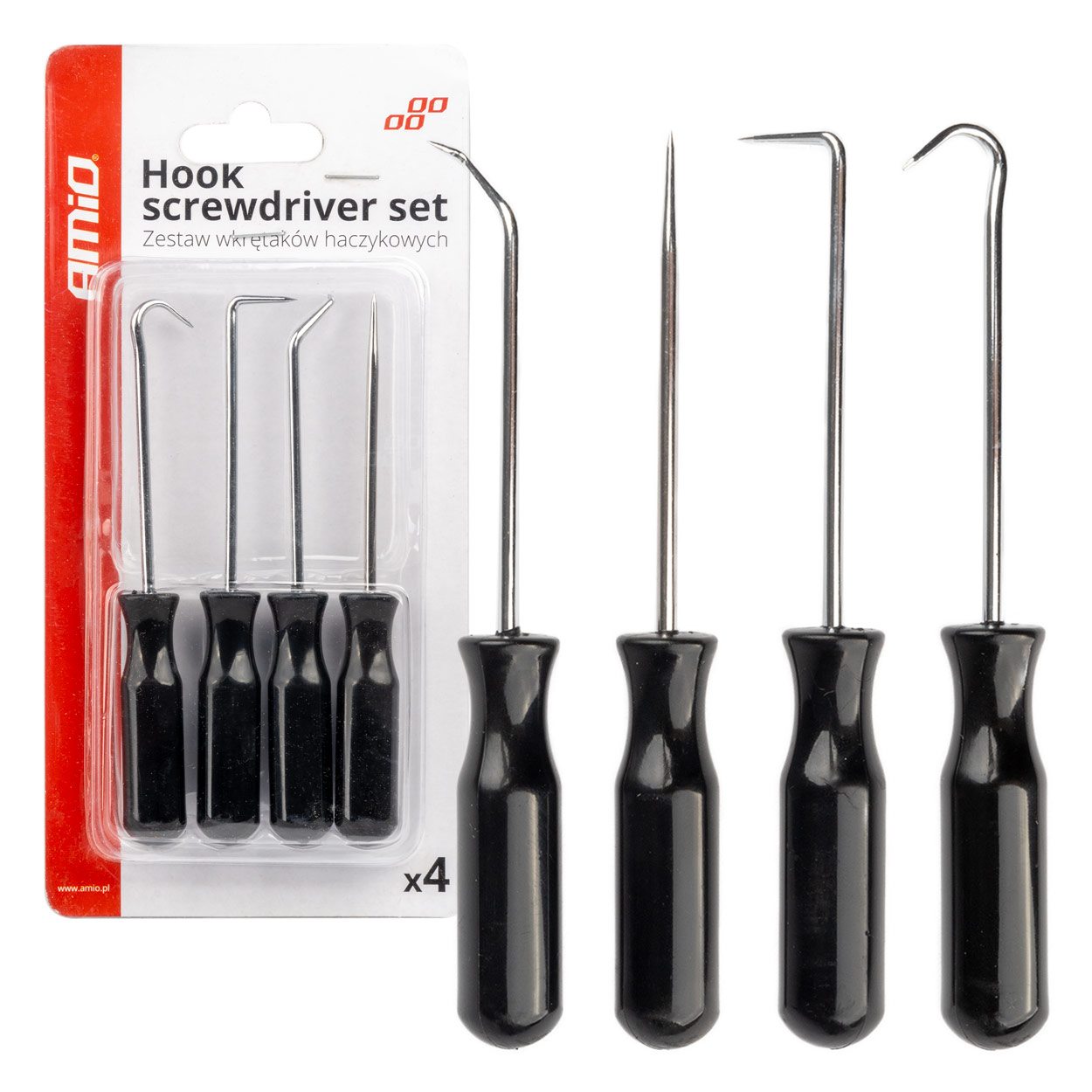 Set surubelnite cu carlig, dreapta, curbata, 90grade, carlig, 4 buc.; AMIO
