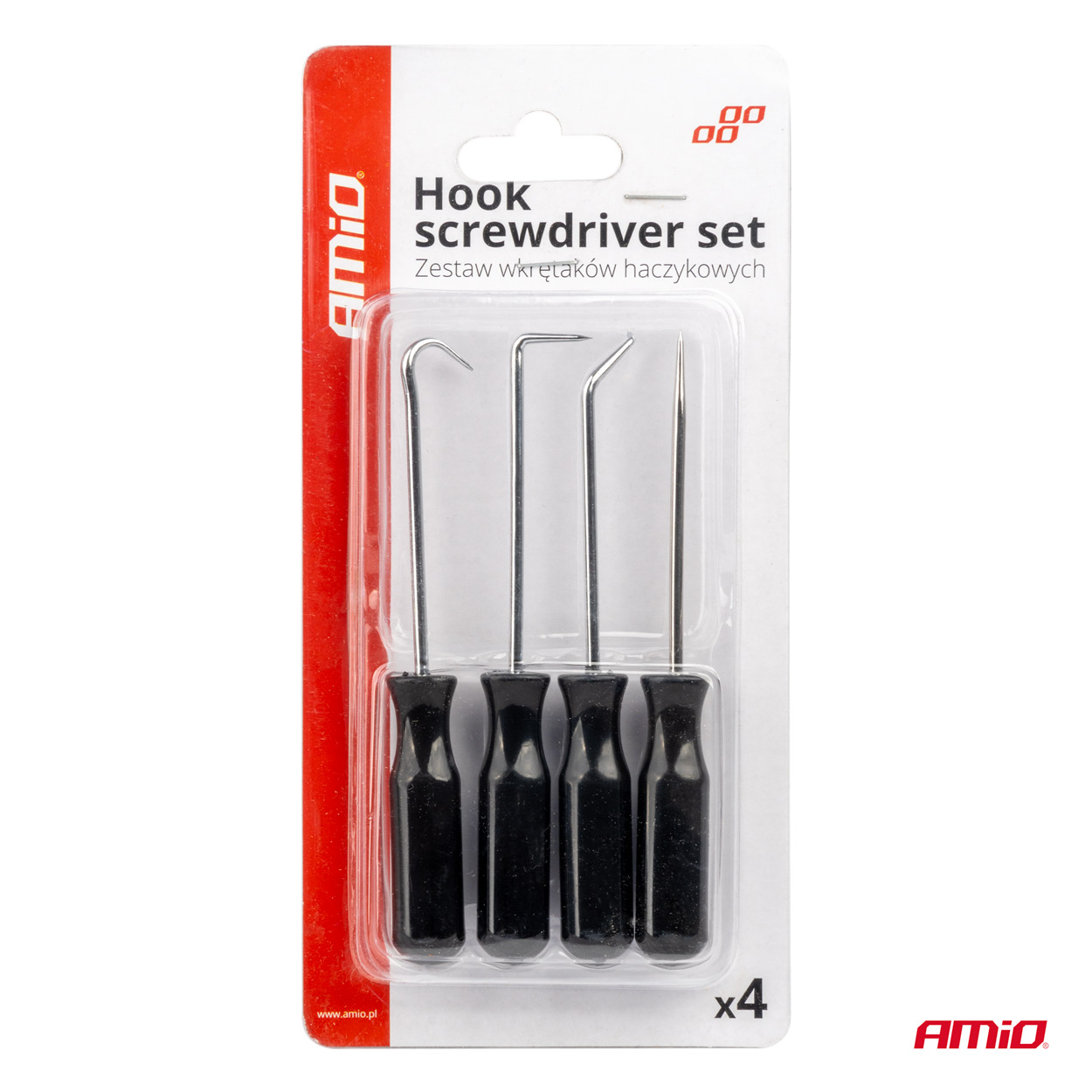 Set surubelnite cu carlig, dreapta, curbata, 90grade, carlig, 4 buc.; AMIO