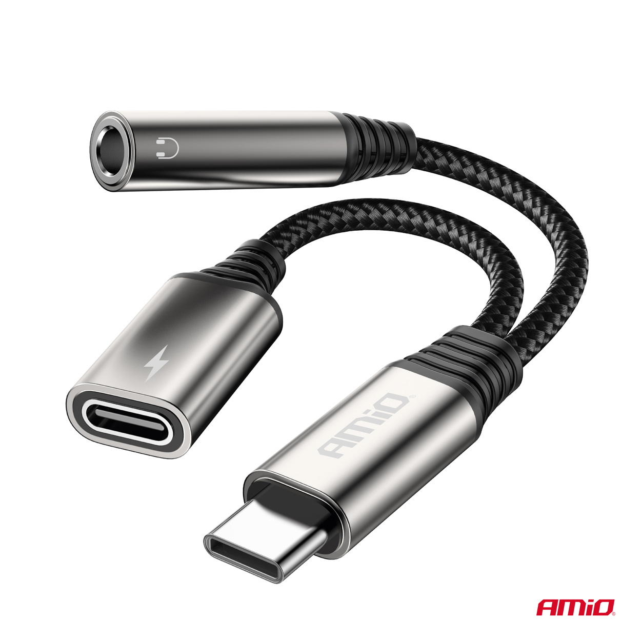 Adaptor cablu USB Tip-C la USB-C si Mini Jack Stereo, 3.5mm, 10cm