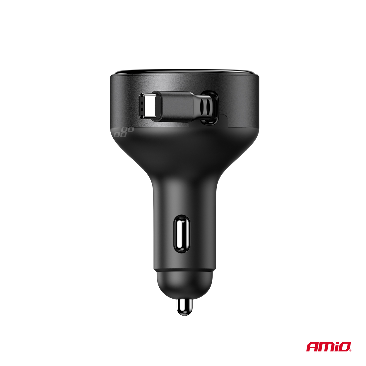 Incarcator auto la priza bricheta, cablu USB-C retractabil + port USB-C, 12/24V, 60W, Incarcare rapida; AMIO