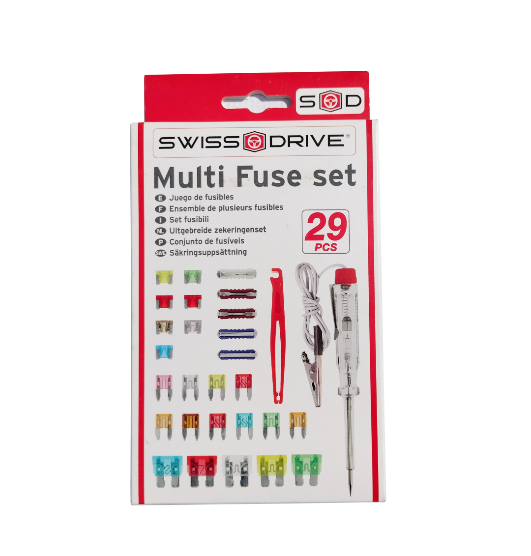 Set sigurante + tester 12V, sigurante de la 2A la 75A, SWISS Drive, 29 de bucati