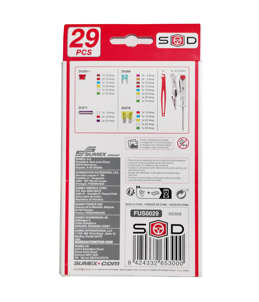 Set sigurante + tester 12V, sigurante de la 2A la 75A, SWISS Drive, 29 de bucati
