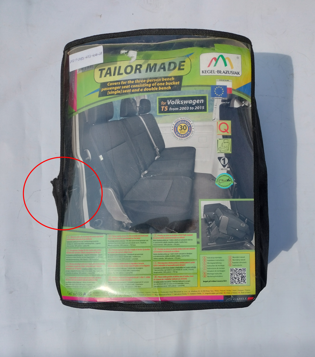 Set huse scaune auto Kegel Tailor Made pentru VW T5 2003-2015; LIPSA 1 BUCATA DE HUSA TETIER, AMBLAJ DETERIORAT