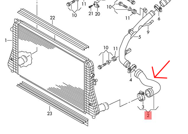 Furtun intercooler Audi A3 12-, Q2 16-, Tt 14-; Cupra Ateca 18-; Seat Ateca 16-, Leon 13-; Skoda Karoq 17-, Octavia 13-, Superb 15-; Vw Golf 7 12-, motor: 1.8 TFSI, 2.0 TFSI, Cauciuc, 5Q0145832; 5Q0145832D