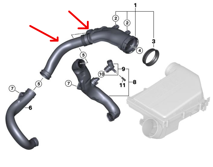 Furtun filtru aer BMW Seria 7 F01/F02 08-, X5 E70 07-13, X6 E71 08-14, motor: 3.0 R6 T, Plastic, 13717582312; 7582312