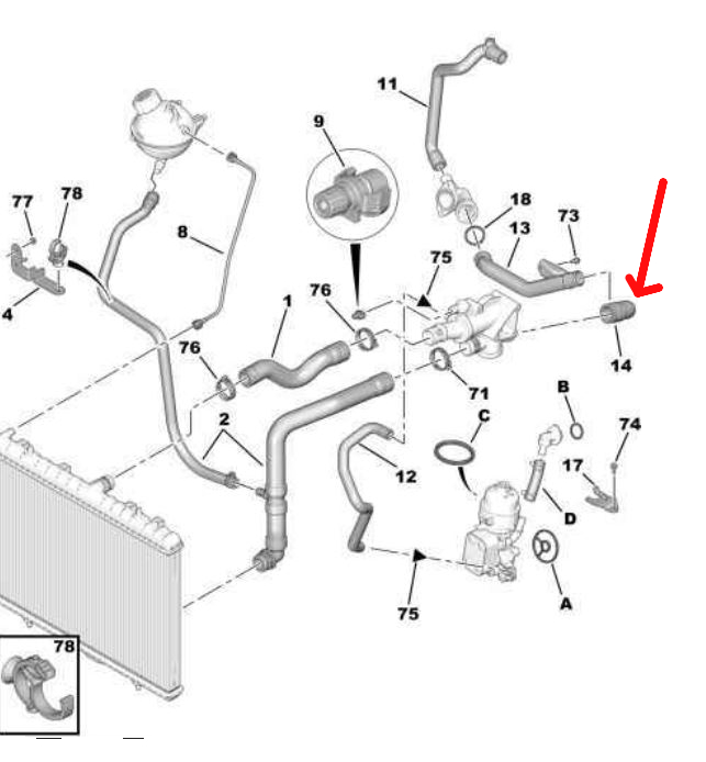 Furtun intercooler Citroen C4 C5 C8 Jumpy; Fiat Scudo Ulysse; Ford C-Max Focus Galaxy Kuga Mondeo S-Max; Lancia Phedra; Peugeot 307 308 407 508 607 807 Expert, 2.0 HDI, 1323JG
