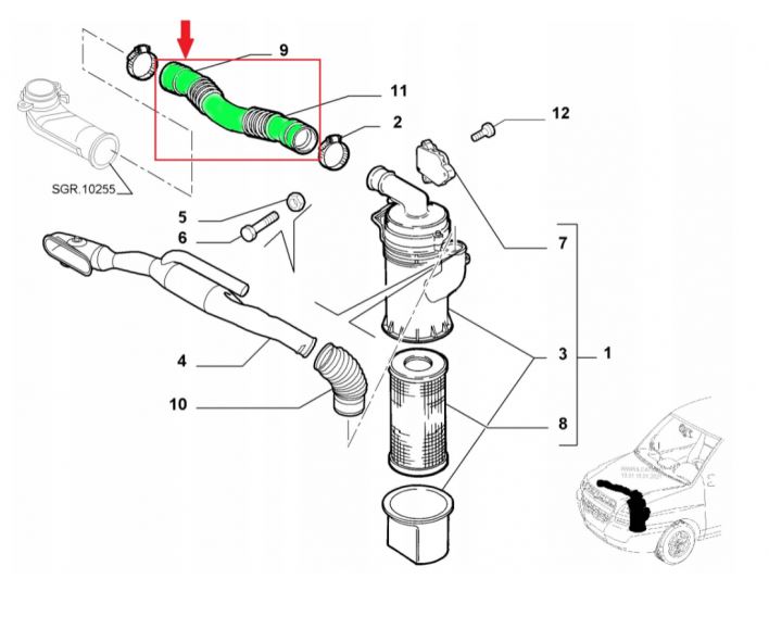 Furtun filtru aer Fiat Doblo 00-06, motor: 1.9 D, 1.9 JTD, Cauciuc, 46770959