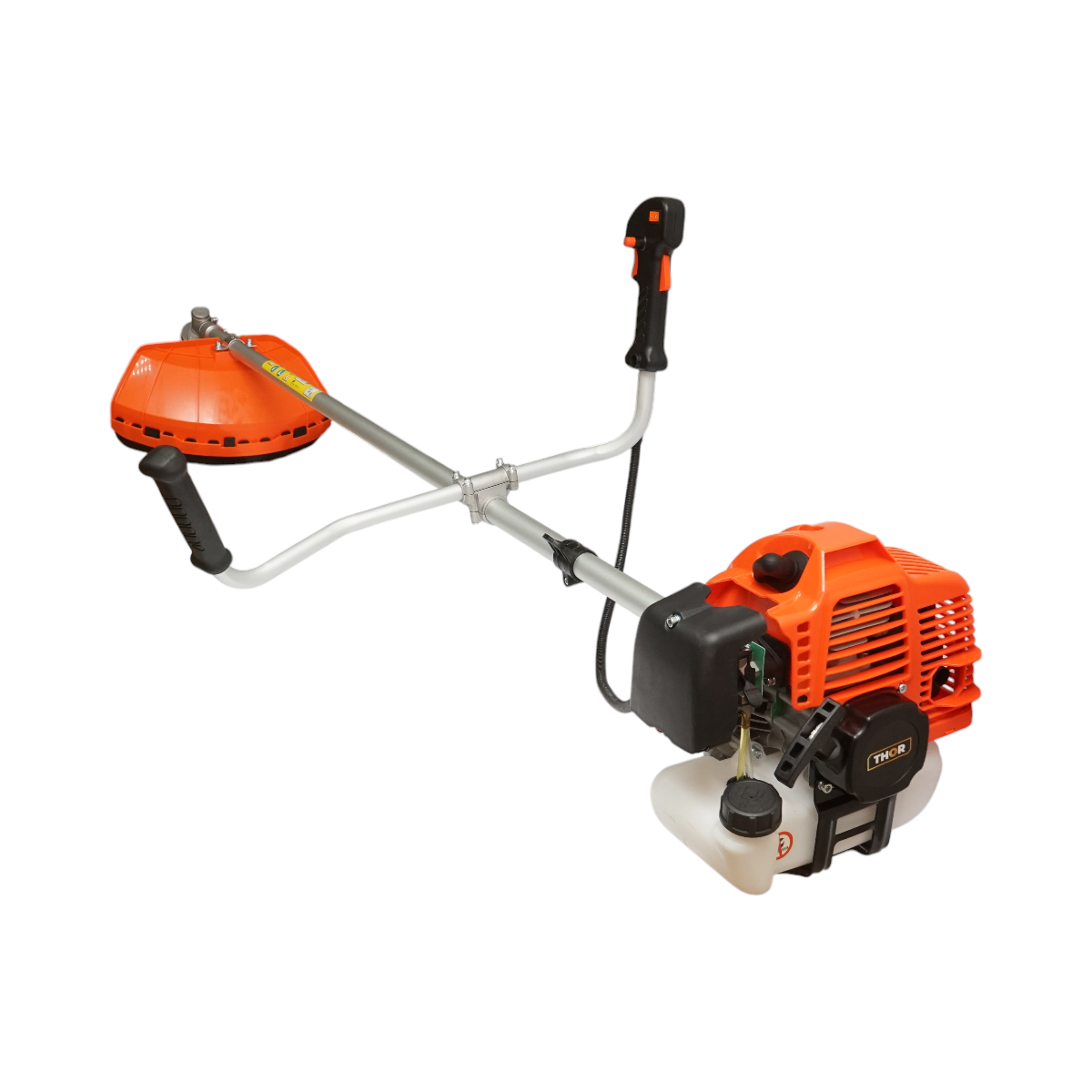 Motocoasa pe benzina THOR 3.4CP / 2.5kW, motor 2T 43cc, 7500 r/min, pornire manuala cu sfoara, rezervor 1.2L, maner tip U, accesorii incluse disc 3T, cap tambur cu fir, disc vidia