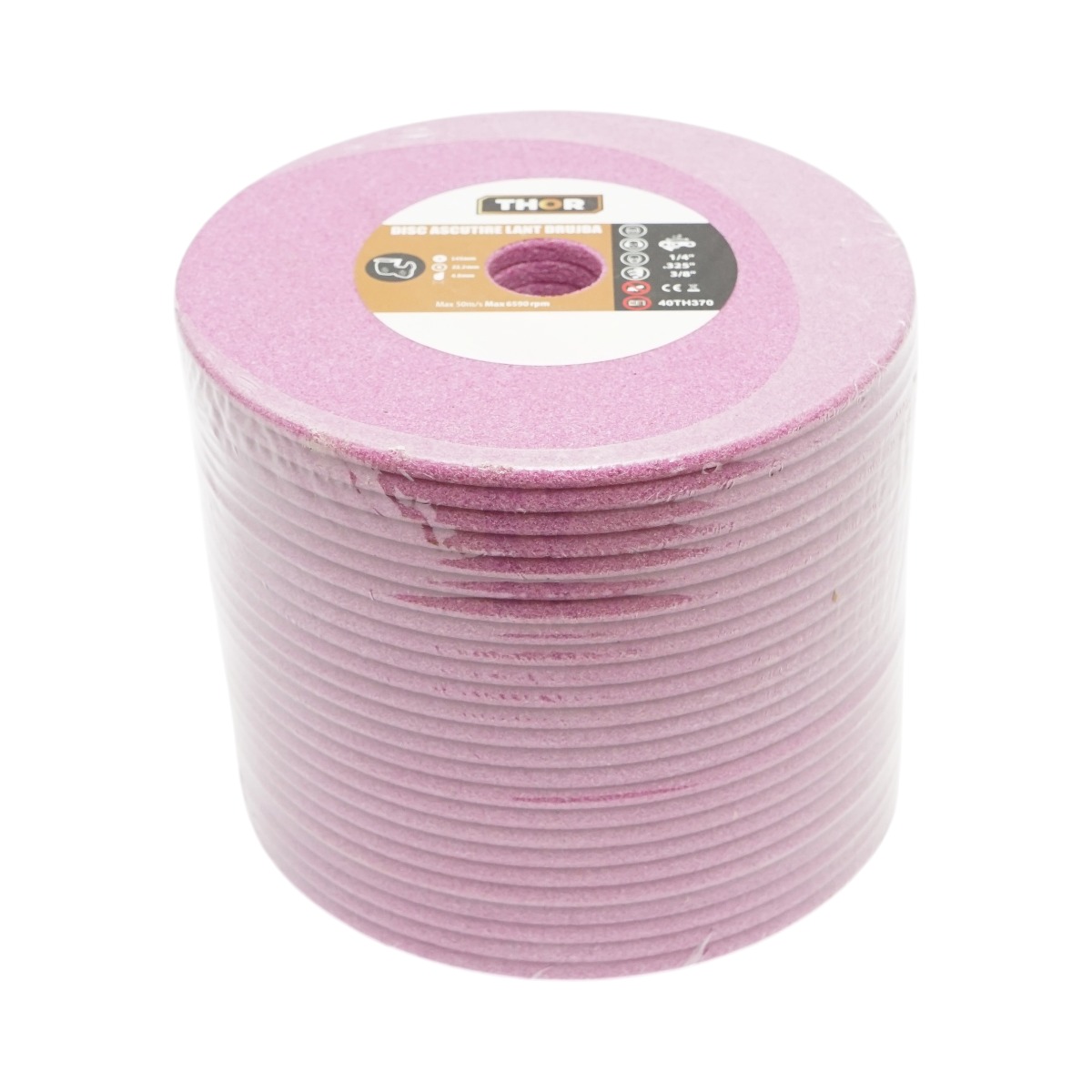 Disc ascutire lant drujba THOR 145x22.2x4.8 mm, viteza maxima 6590 rpm, compatibil pas lant 1/4, .325, 3/8, pentru masini de ascutit cu disc 145 mm, set 25 bucati