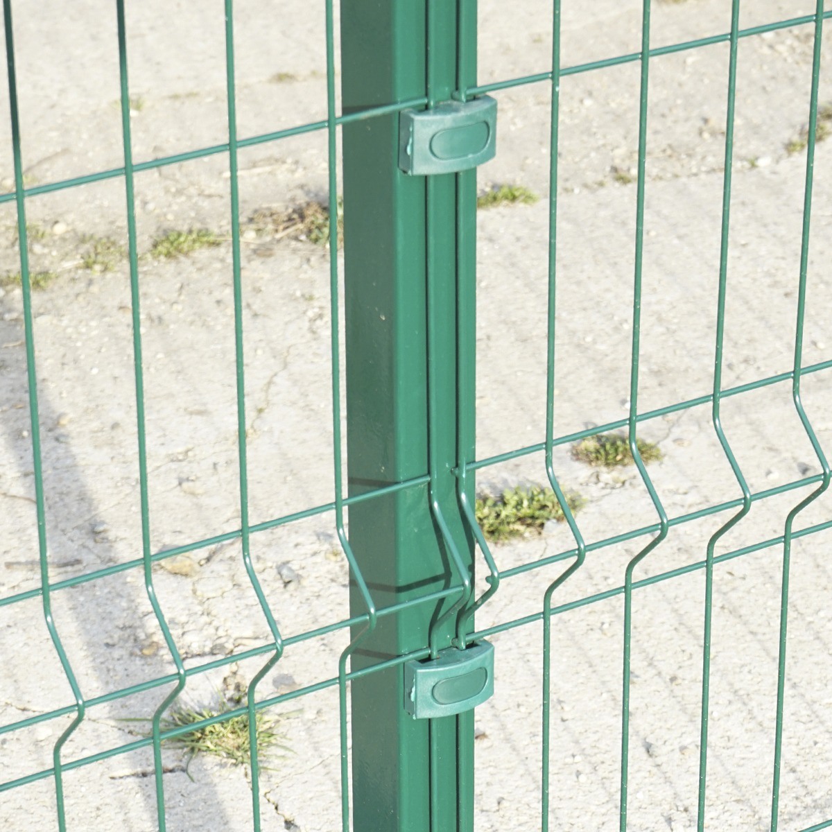 Stalp gard RAL6005 2430 mm 50x50 mm profil 1.5 mm cu cleme fixare pentru gard panou/plasa bordurata, set 1 stalp, 5 cleme, 5 suruburi, 1 capac