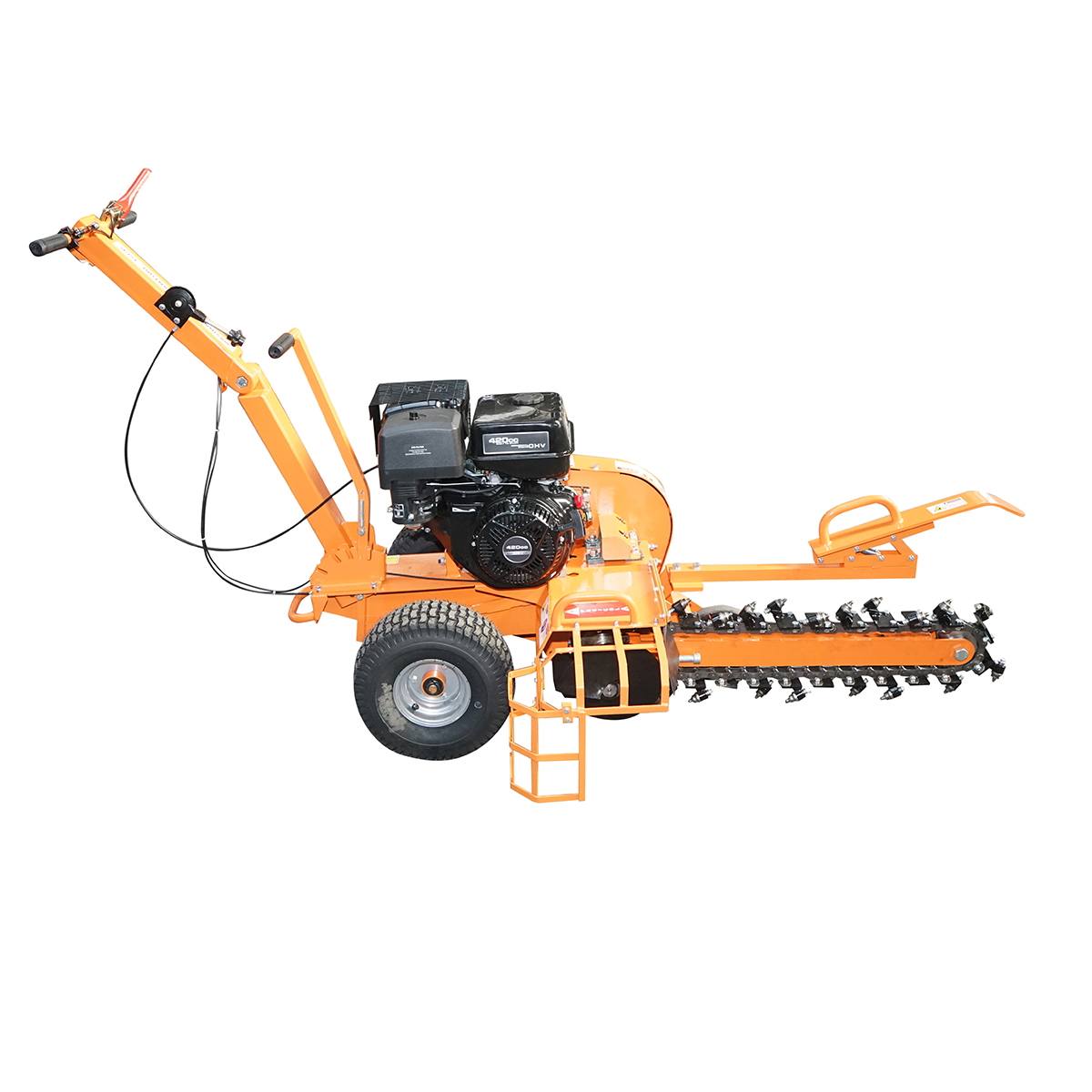 Masina de sapat santuri Thor 15 CP, motor termic 4 timpi 420 cc, latime sant 100 mm, adancime reglabila 200/450/600 mm, 60 m/h, lama 27 dinti, lant 2000 mm, pornire manuala, 198/215 kg