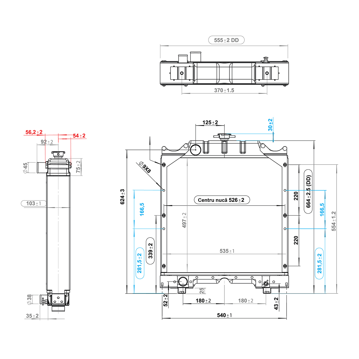 Radiator racire apa 3 randuri celule FIAT Seria 55/90/A/CS/Classique (100-55, 85-55, 95-55, 100-90, 110-90, 55-90, 60-90, 65-90, 70-90, 80-90, 85-90, A100SDT, A110, CS8, 580-980DT) OEM 5143883 5143884 5167365 4997175 4997298 5104143 150-40 Breckner