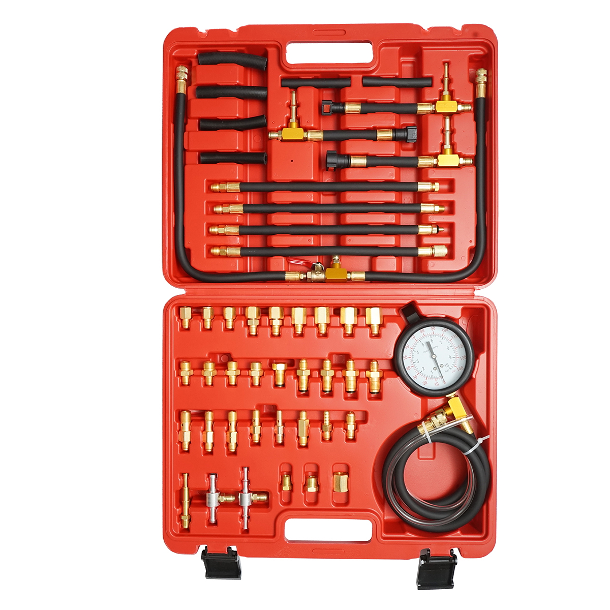 Trusa tester presiune sistem injectie BENZINA 0-10 bar (0-140 PSI) cu manometru si adaptoare, compatibila Bosch CIS TBI multipunct - Breckner Germany