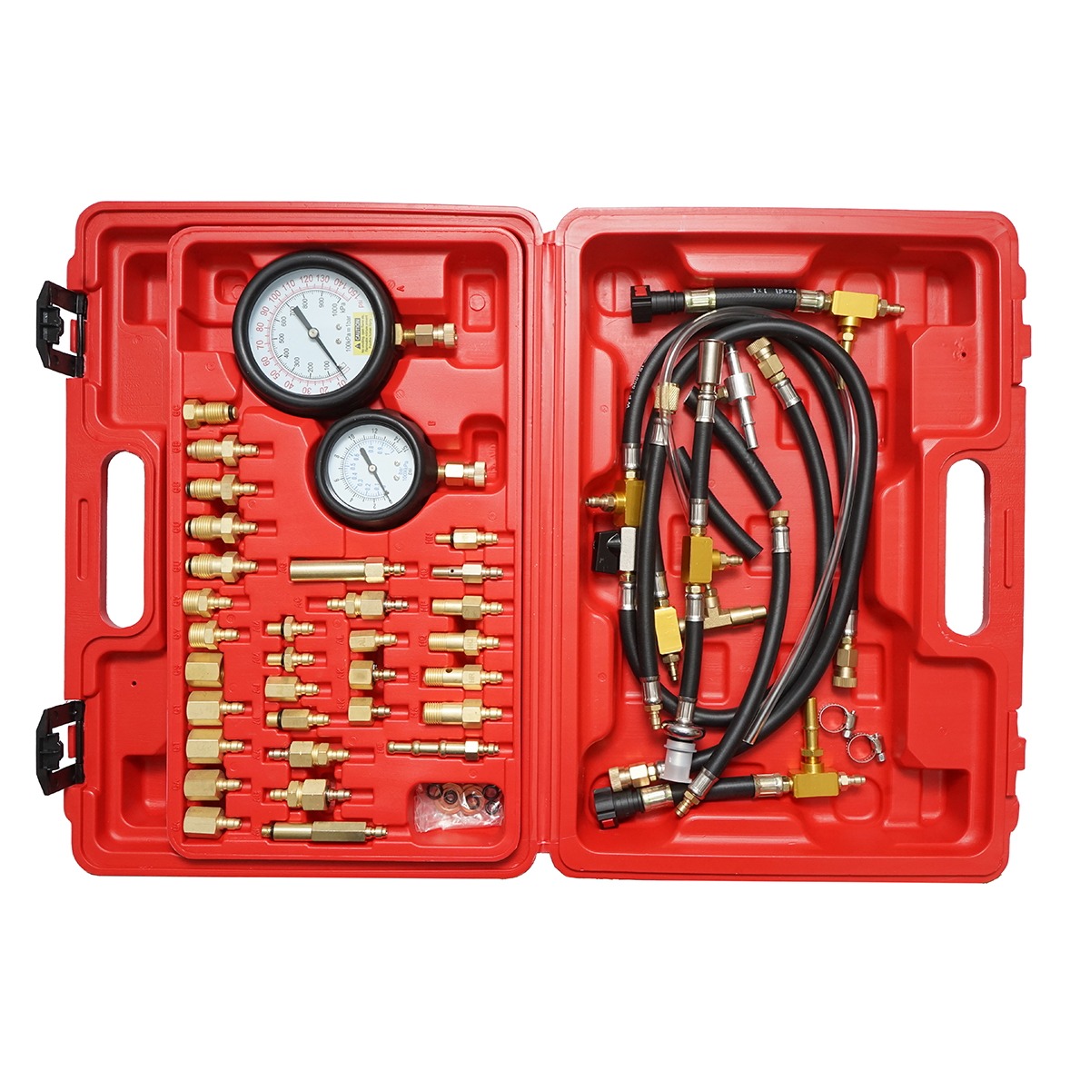 Trusa tester presiune sistem injectie benzina cu 2 manometre si adaptoare universale, Breckner Germany