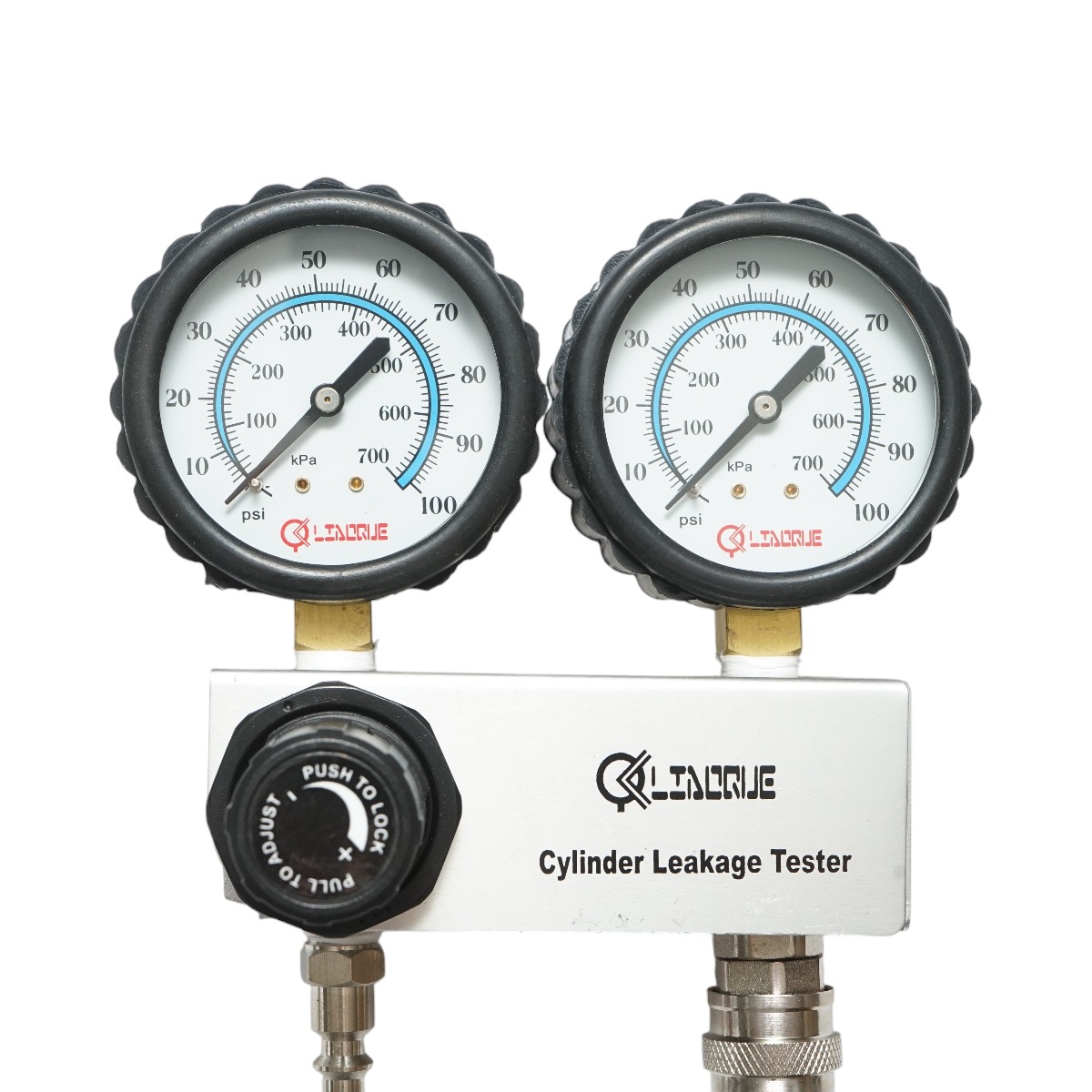 Trusa tester etansare compresie cilindru motor BENZINA Breckner Germany, manometru 0-100 psi, regulator presiune, furtun 600 mm, 3 adaptoare 10/12/18 mm