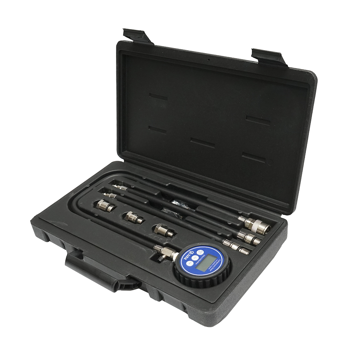 Trusa tester presiune digital motoare diesel Breckner Germany 0-20,7 bar (0-300 PSI), manometru cu afisaj LCD, adaptoare pentru sisteme alimentare diesel joasa presiune