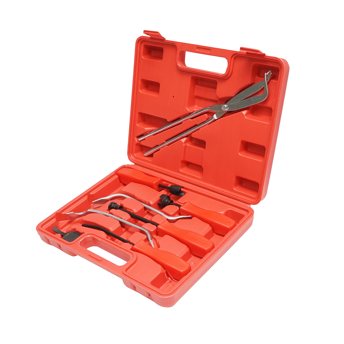 Trusa universala montare/demontare saboti frana tambur Breckner Germany, 8 piese: cleste 325 mm, 4 surubelnite cu fante, 2 linguri profilate, blocator arc