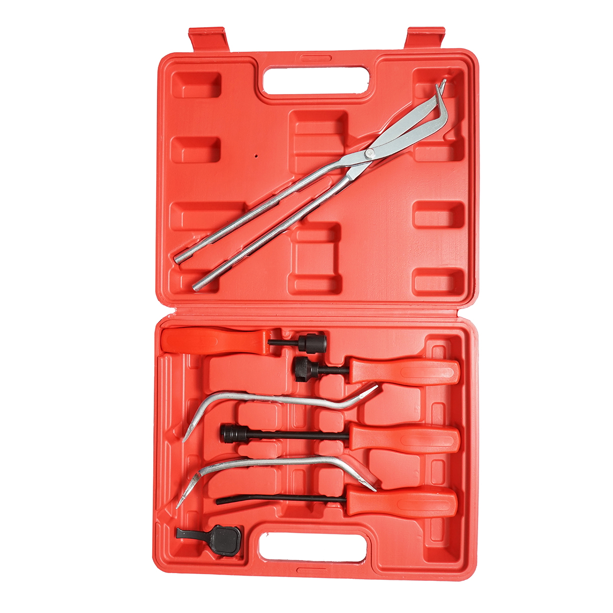 Trusa universala montare/demontare saboti frana tambur Breckner Germany, 8 piese: cleste 325 mm, 4 surubelnite cu fante, 2 linguri profilate, blocator arc