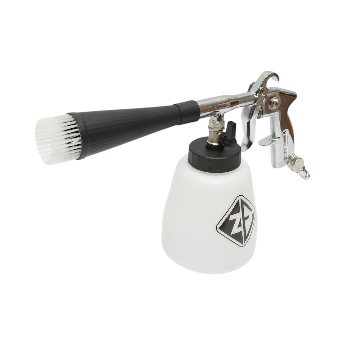 Pistol Tornador curatare interior auto cu presiune Breckner Germany, aer comprimat 6-9 bar, racord 1/4, duza rotativa cu rulment, rezervor plastic 1L, detailing profesional