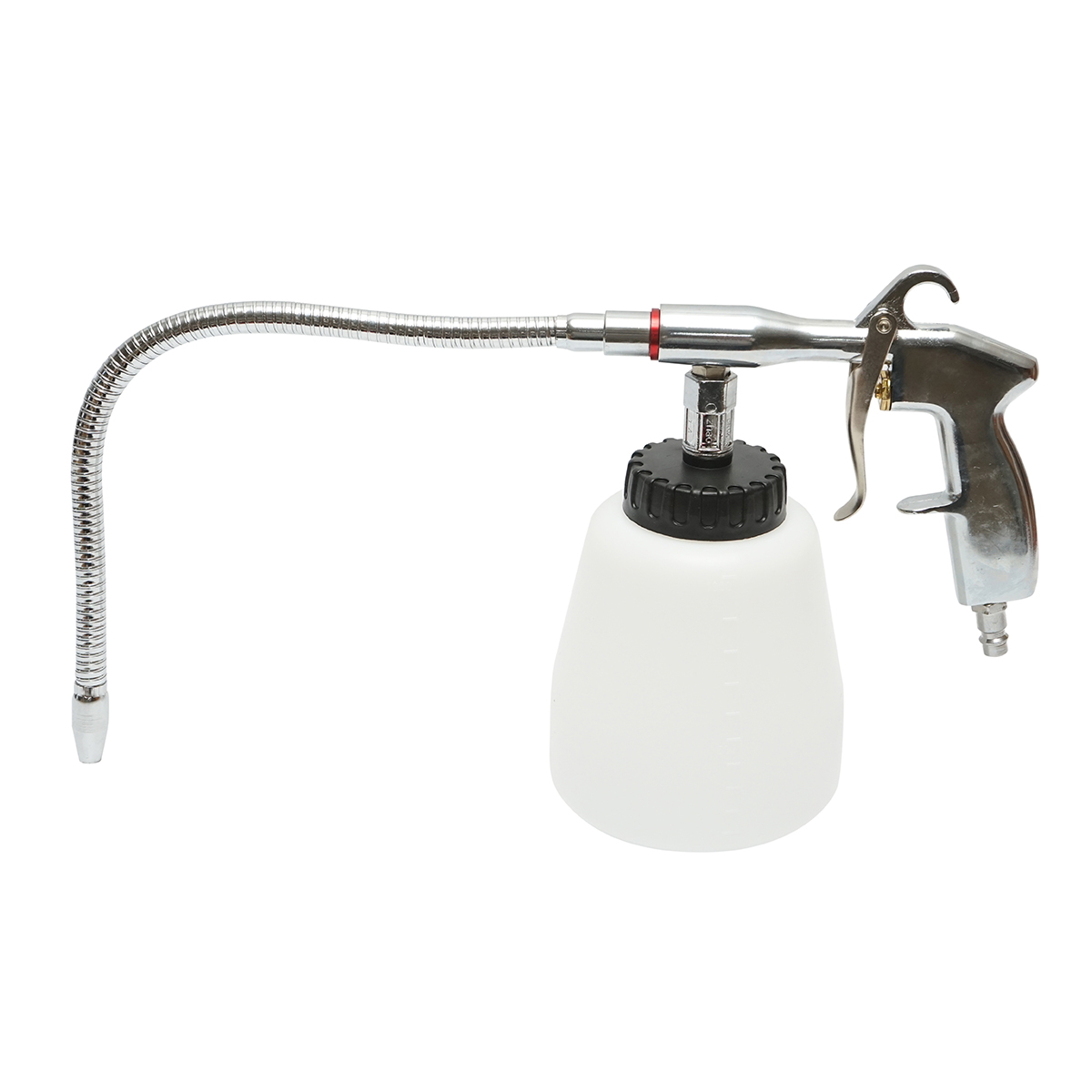Pistol curatare cu aer comprimat tip Tornador pentru motor, jante si sasiu, duza metalica flexibila spirala, rezervor 1L plastic, 6-9 bar, 200-300 L/min, racord 1/4"