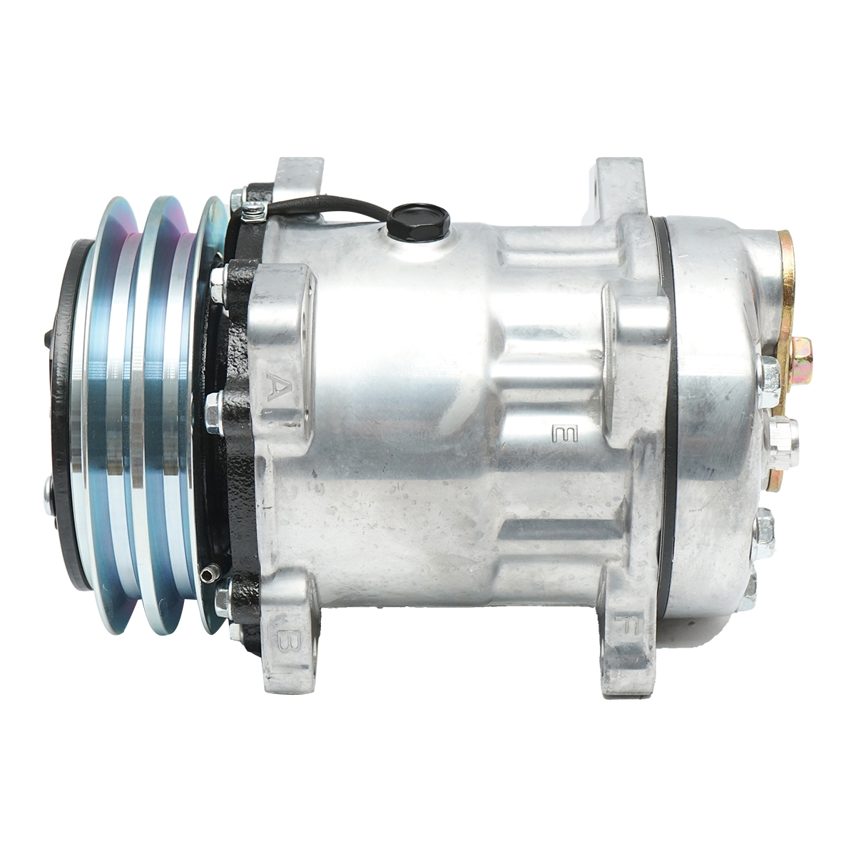 Compresor clima A/C 12V cu fulie 140 mm 2 caneluri pentru Massey Ferguson seria 3000-8200 si Claas Ranger 920-975, cod OEM 3157920, 3159720, 3712528M2, 3782613M2, 3386861M1