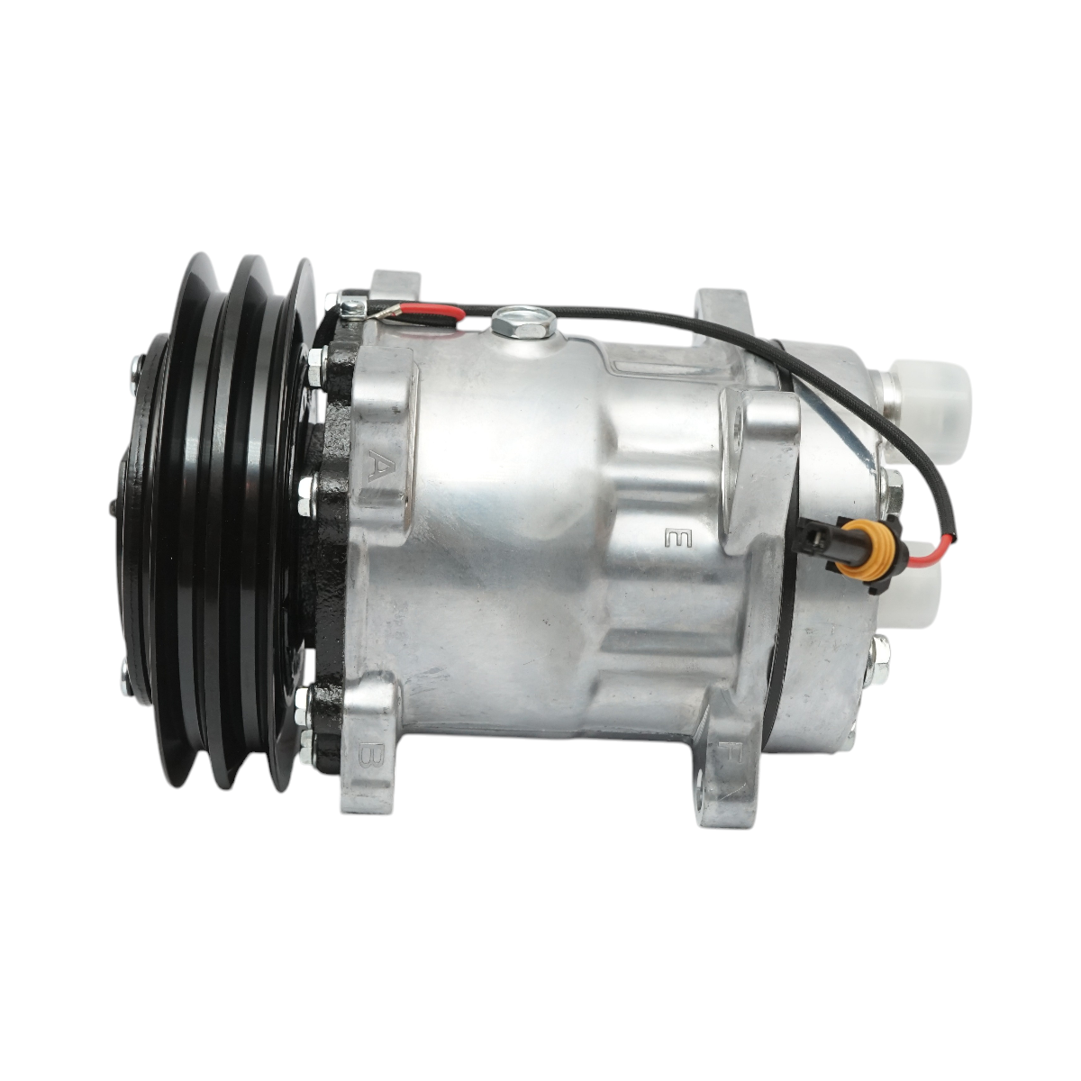 Compresor clima A/C Deutz-Fahr OEM 04411400, 04437338, 1324240 Breckner Germany, 12 V, fulie 148 mm, 2 caneluri, pentru Agrofarm si Agrotron (inclusiv 4, 6, K, MKIII, TTV)